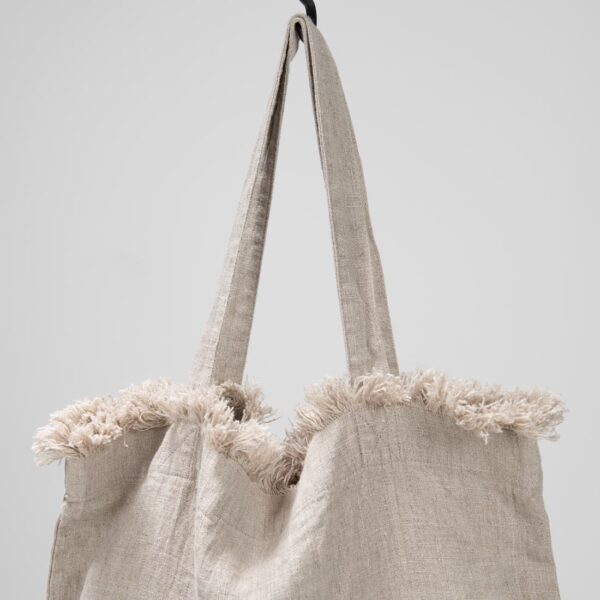 natural washed linen bag with fringes