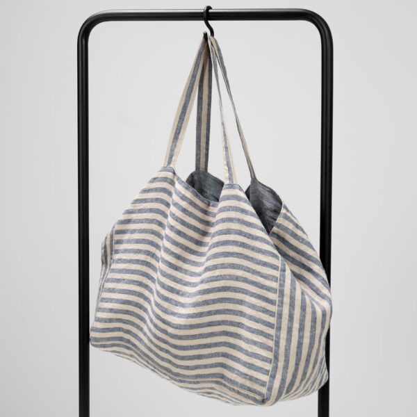 blue striped linen bag