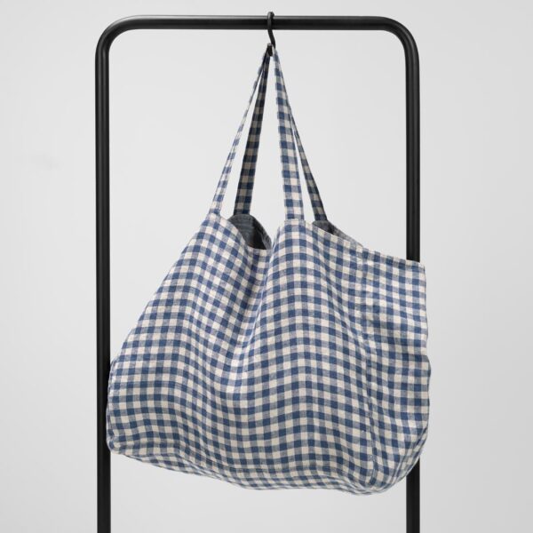 blue checked linen bag