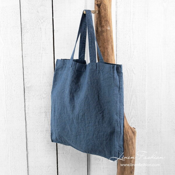 Linen shopper bag blue stripes