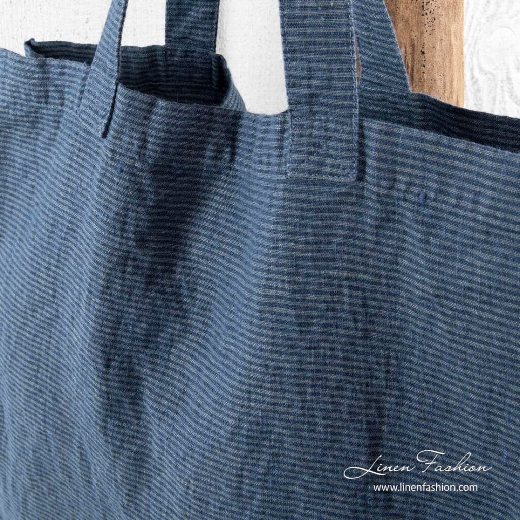 SALDO Sac bleu 2 Grey blue narrow striped linen bag