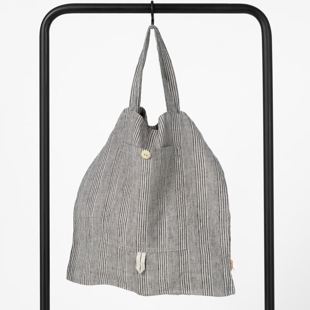 SAGA Sac rayé gris 1 Grey striped linen tote bag