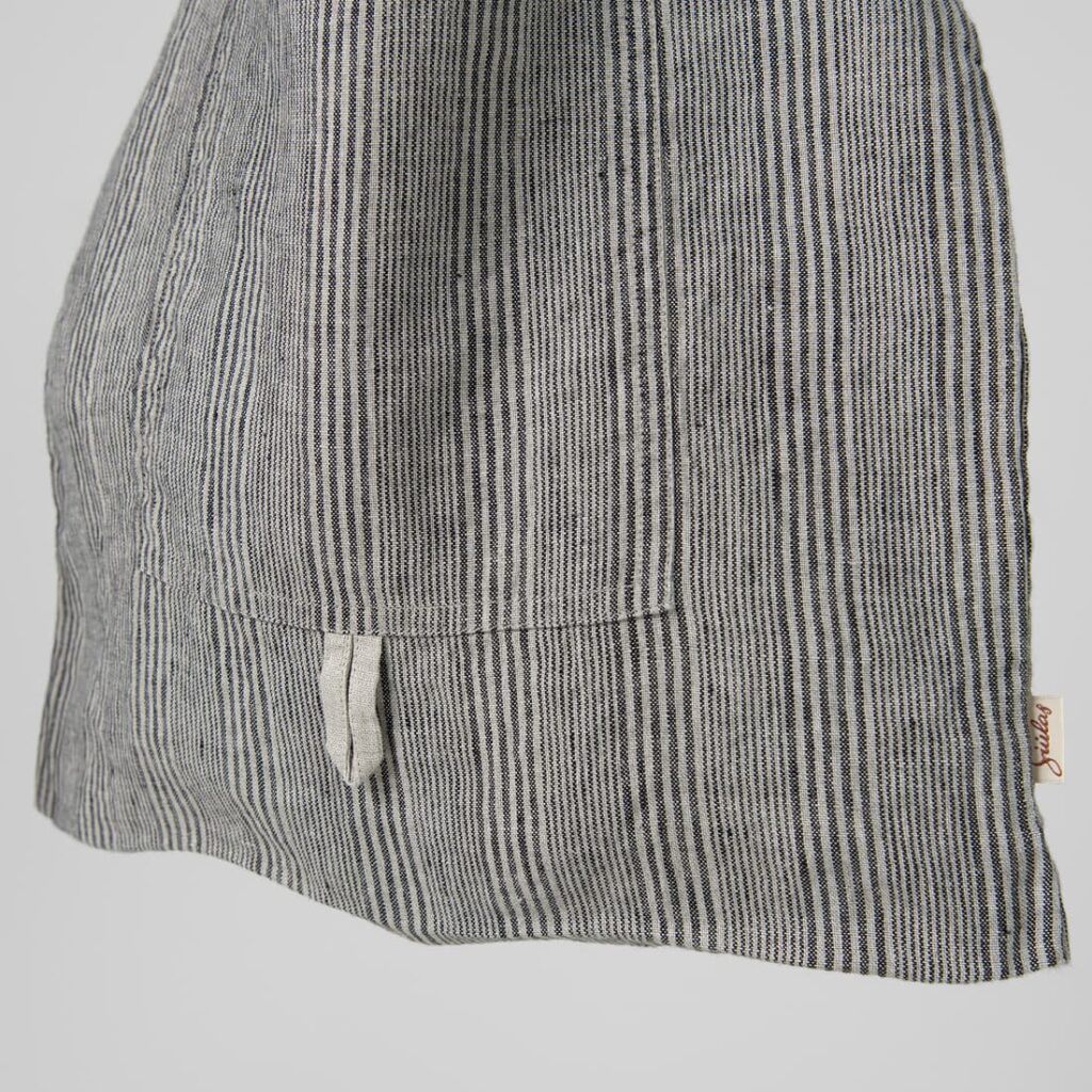 SAGA Sac rayé gris 3 Grey striped linen tote bag with front pocket