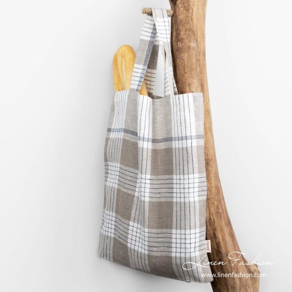 Linen shopper bag with checks, mandi.