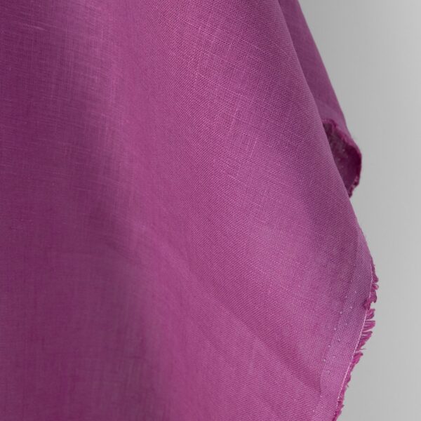 Linen fabric plain deep cyclamen pink, medium weight