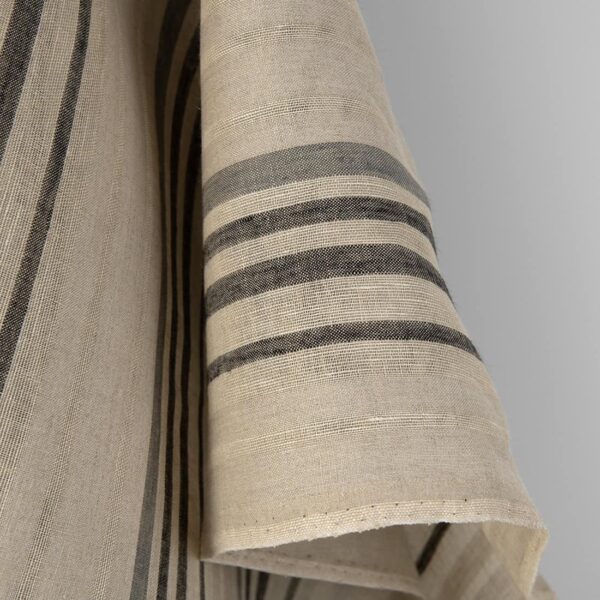 Tissu de lin beige à rayures grises – Image 2