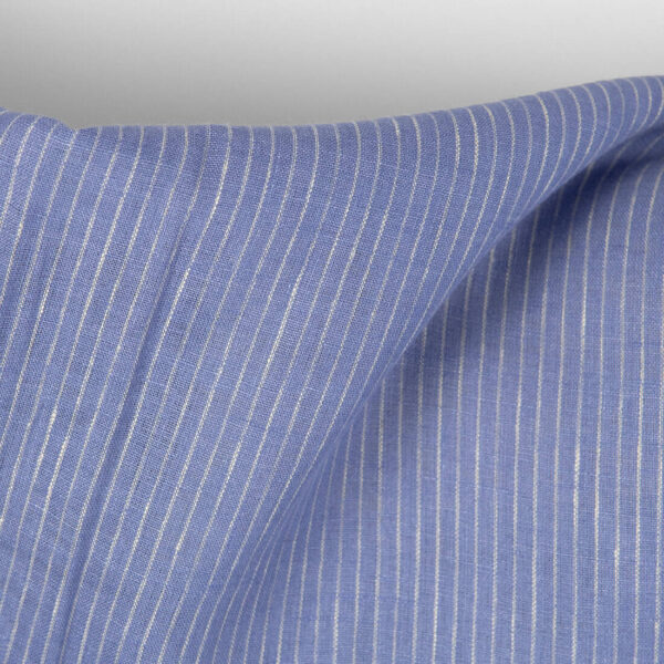 Tissu de lin pervenche avec rayures crème – Image 3