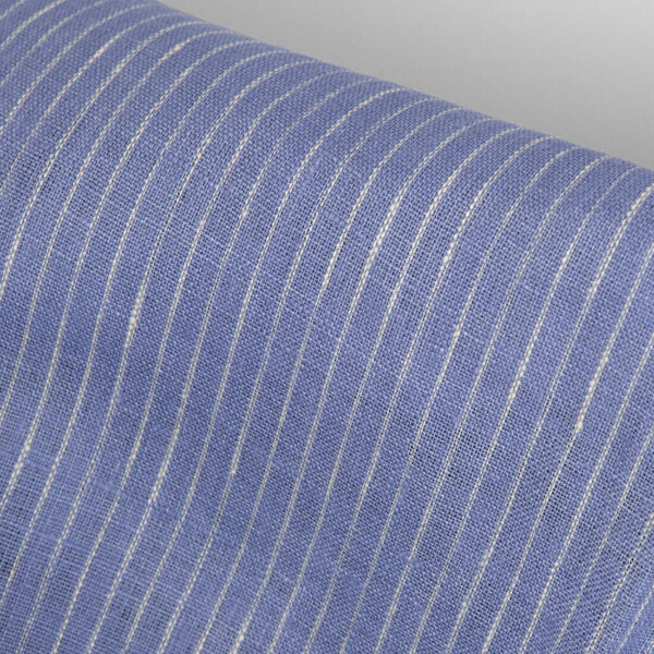 Tissu de lin pervenche avec rayures crème – Image 4