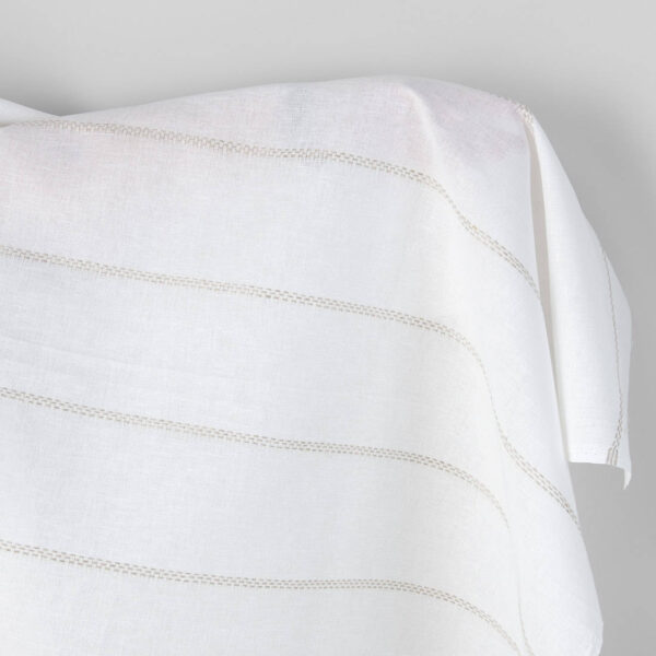 Linen cotton fabric white with natural dashed stripes