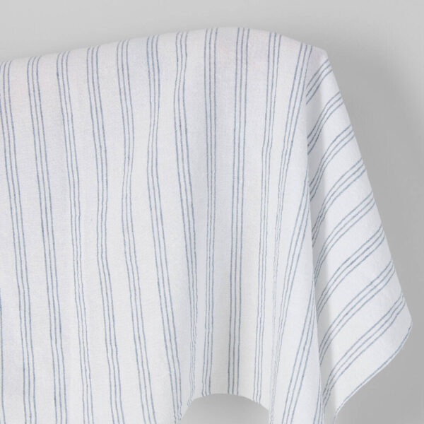 Wide washed linen cotton fabric white with blue stripes