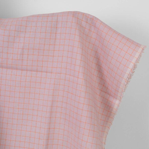 Tissu de lin lilas à carreaux orange