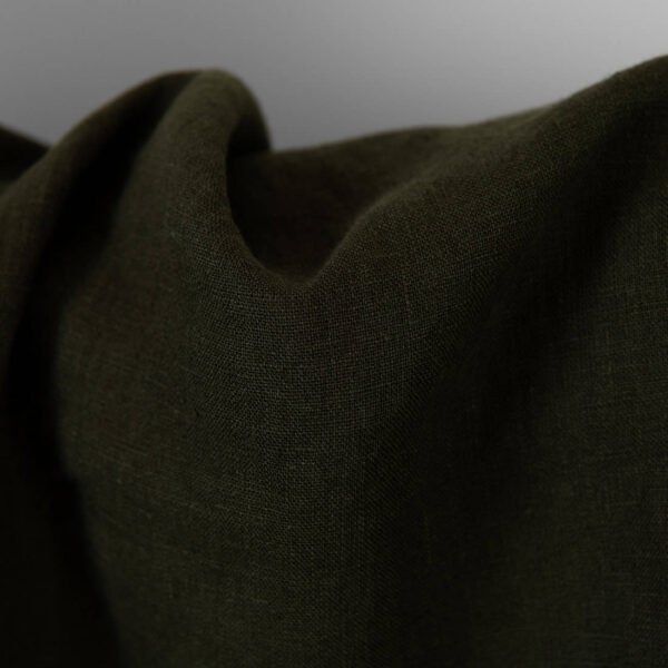 Tissu de lin vert mousse foncé lavé – Image 3