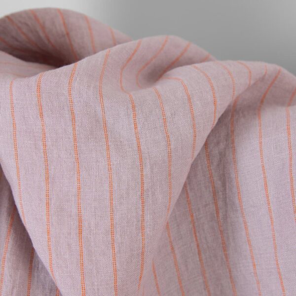 Tissu de lin lilas à rayures orange lavé – Image 2