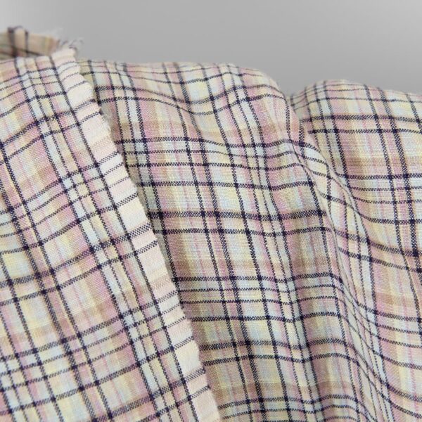 Tissu de lin à carreaux multicolores et bleu foncé lavés – Image 3
