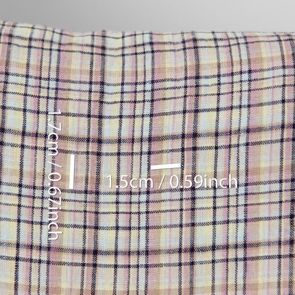 Tissu de lin à carreaux multicolores et bleu foncé lavés – Image 4