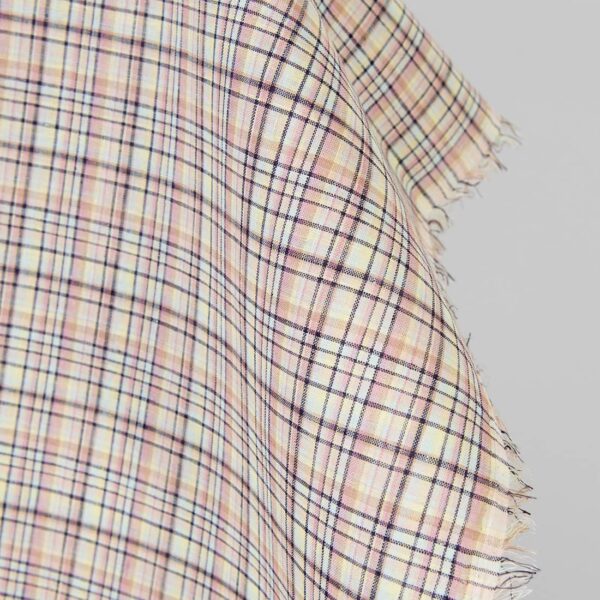 Tissu de lin à carreaux multicolores pastel et bleu foncé – Image 2