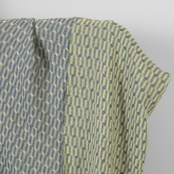 Tissu de lin gris jaune motif géométrique lavé