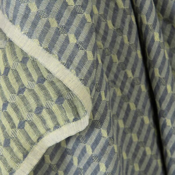 Tissu de lin gris jaune motif géométrique lavé – Image 3