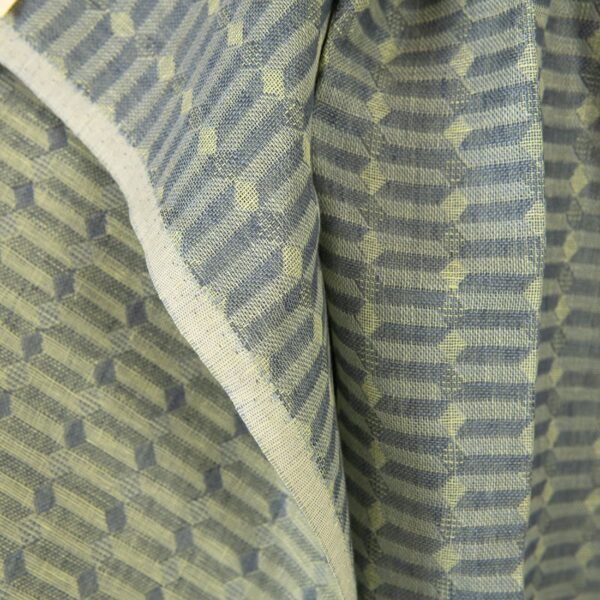 Tissu de lin gris jaune motif géométrique – Image 3