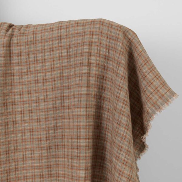 Tissu de lin à carreaux orange et marron lavés