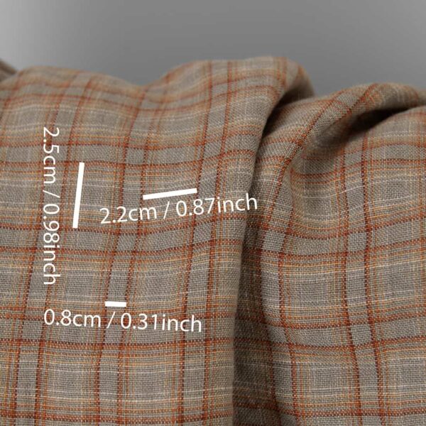 Tissu de lin à carreaux orange et marron lavés – Image 3