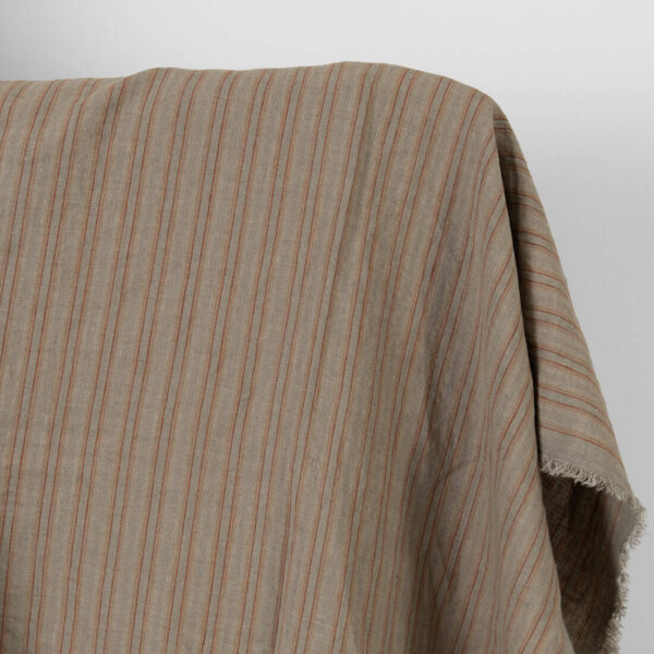 Tissu de lin orange rayé brun lavé