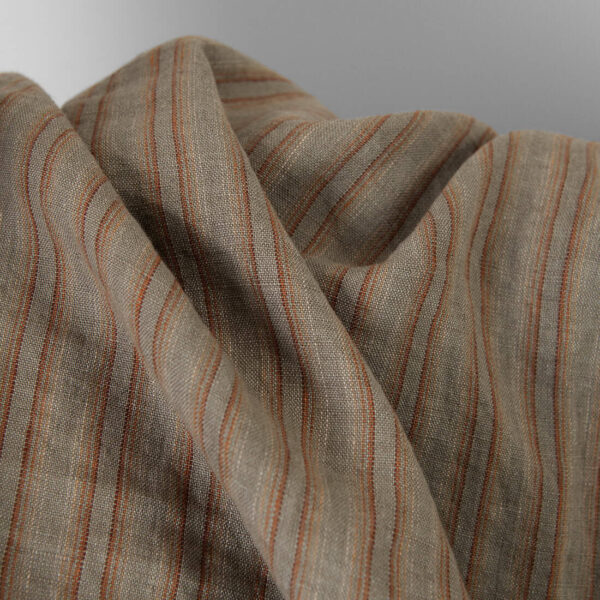 Tissu de lin orange rayé brun lavé – Image 2