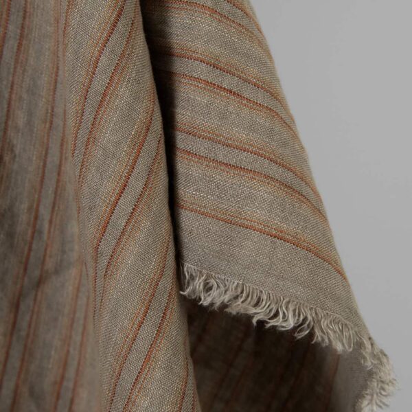 Tissu de lin orange rayé brun lavé – Image 3