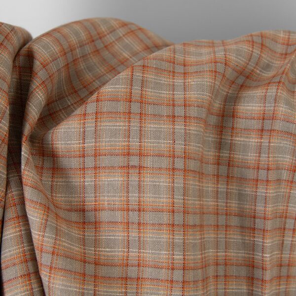 Tissu de lin à carreaux orange et marron – Image 3