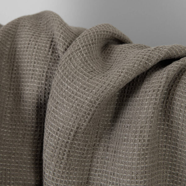 Linen cotton fabric beige-grey waffle washed, soft to touch