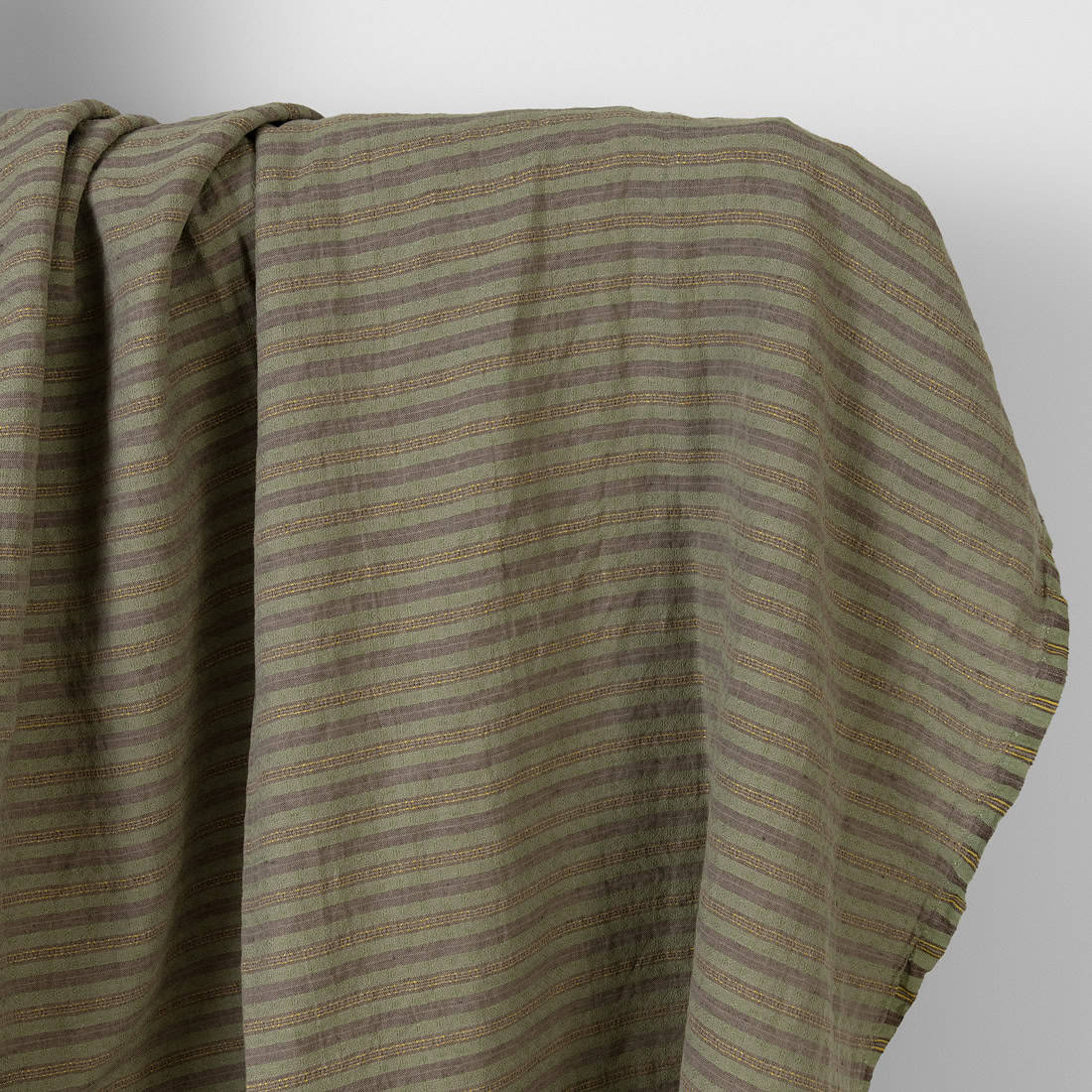 Tissu en lin et coton marron vert à rayures lavées 1 Washed linen cotton fabric brown green patterned stripes