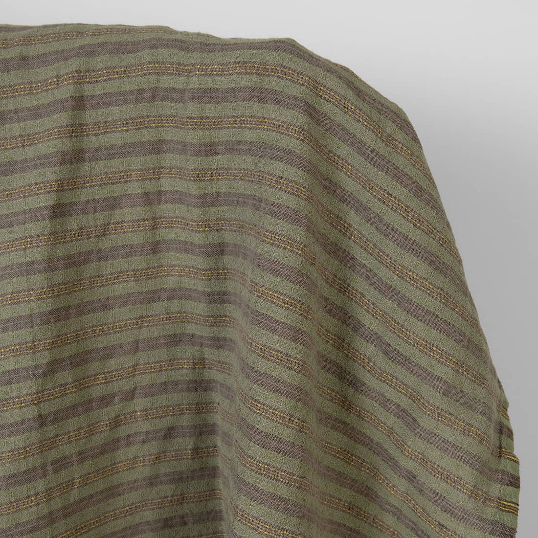 Tissu en lin et coton marron vert à rayures lavées 2 Washed linen cotton fabric brown green patterned stripes, specially washed