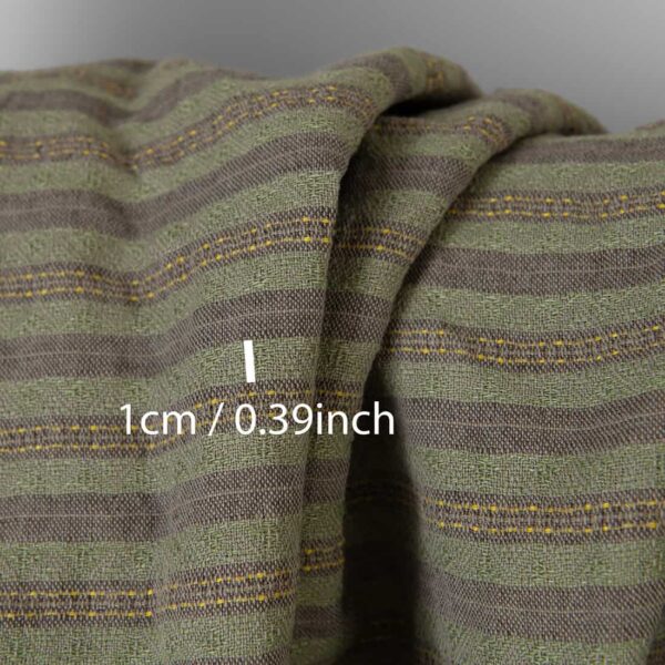 Washed linen cotton fabric brown green patterned stripes, with measurements