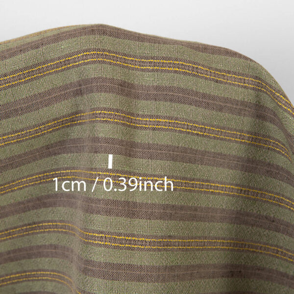 Tissu en lin et coton marron vert rayures à motifs – Image 3