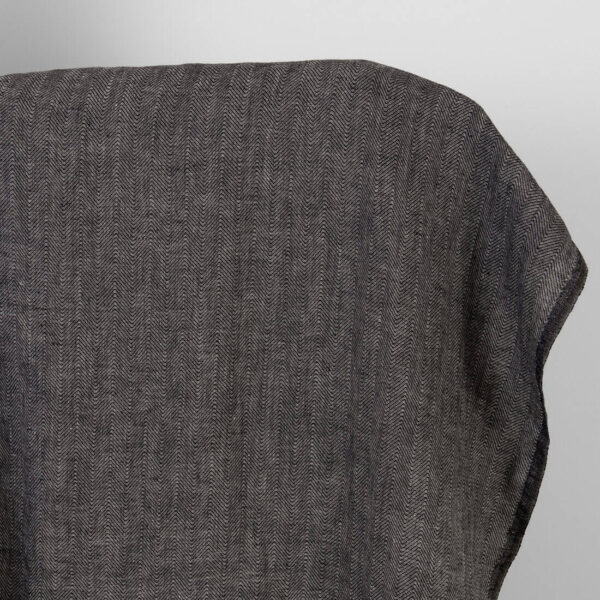 Washed linen fabric natural and black herringbone