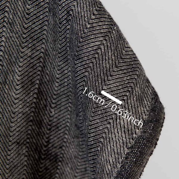 Washed linen fabric natural and black herringbone, with measurements