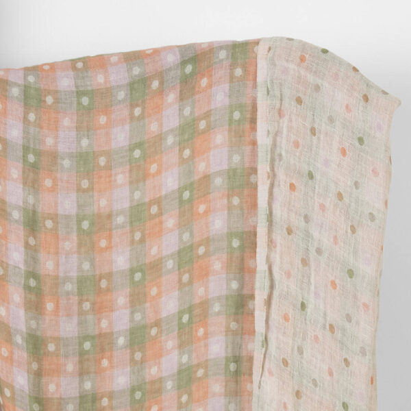 Tissu de lin à carreaux orange et vert lavés