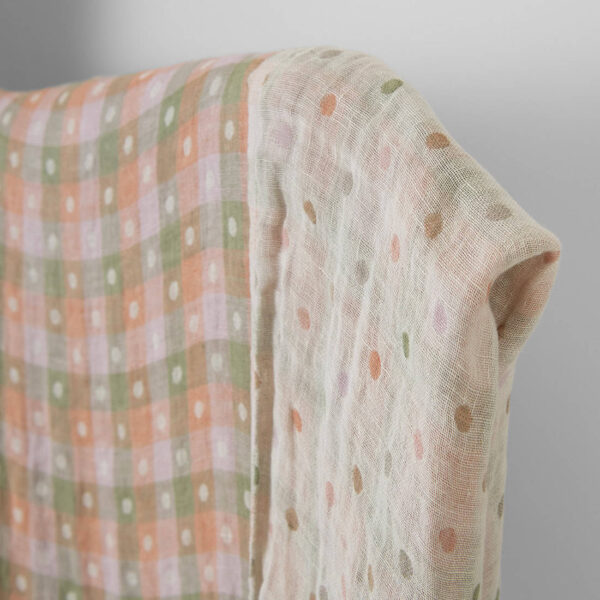 Tissu de lin à carreaux orange et vert lavés – Image 2