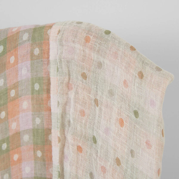 Tissu de lin à carreaux orange et vert lavés – Image 3