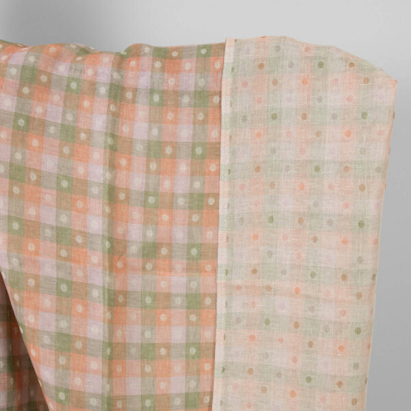 Tissu de lin jacquard à carreaux verts et orange