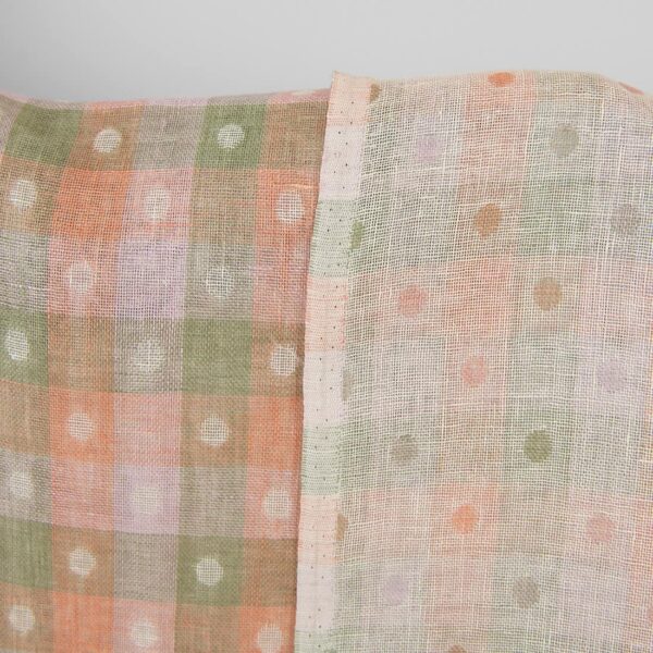 Tissu de lin jacquard à carreaux verts et orange – Image 2