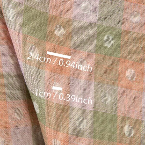 Tissu de lin jacquard à carreaux verts et orange – Image 4