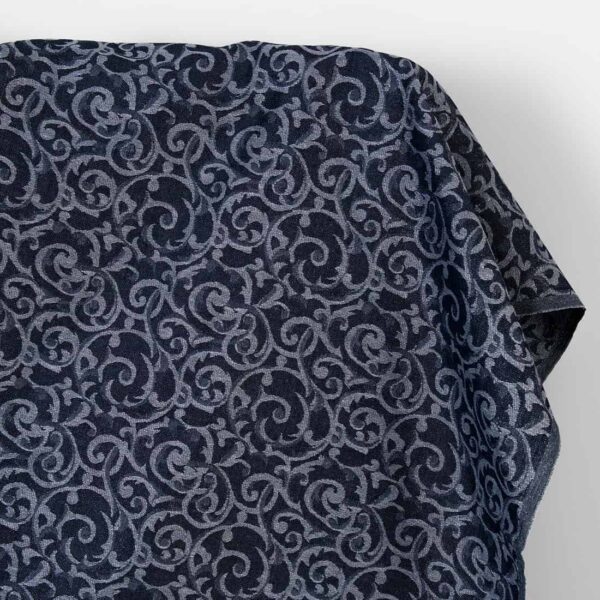 Tissu en lin et coton jacquard bleu et gris lurex argenté