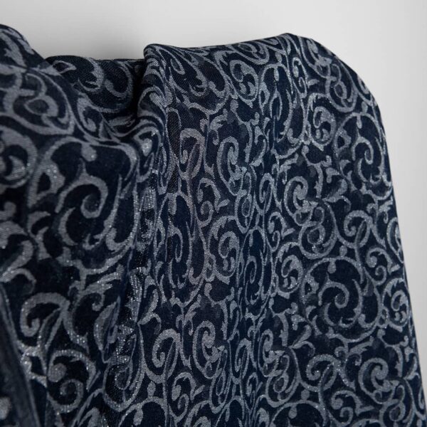 Tissu en lin et coton jacquard bleu et gris lurex argenté – Image 3