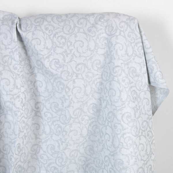 Tissu en lin et coton jacquard blanc et gris lurex argenté