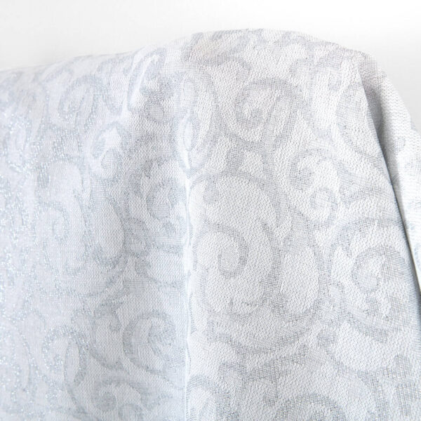 Tissu en lin et coton jacquard blanc et gris lurex argenté – Image 2