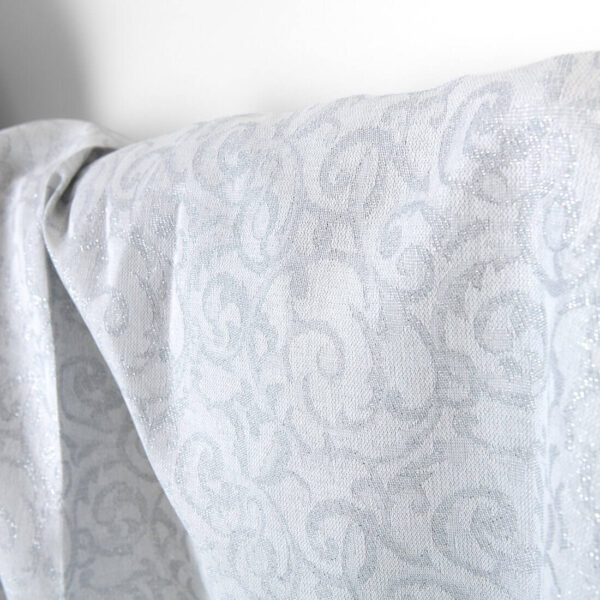 Tissu en lin et coton jacquard blanc et gris lurex argenté – Image 3