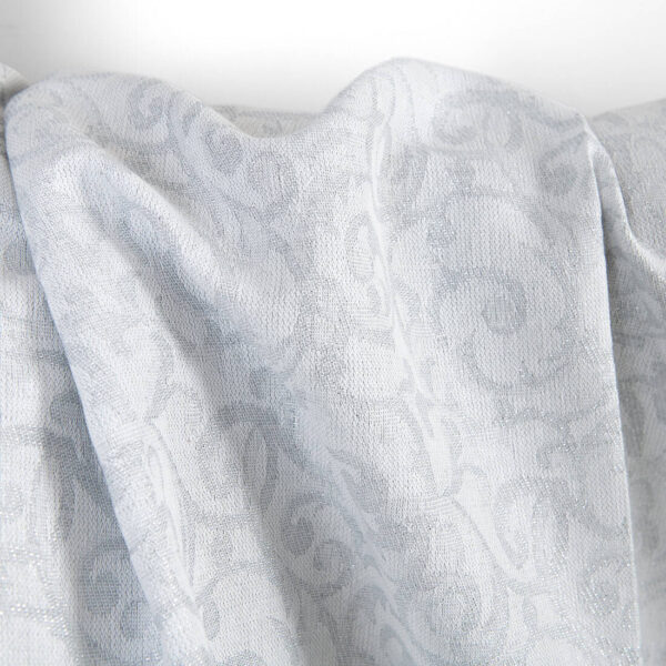 Tissu en lin et coton jacquard blanc et gris lurex argenté – Image 4