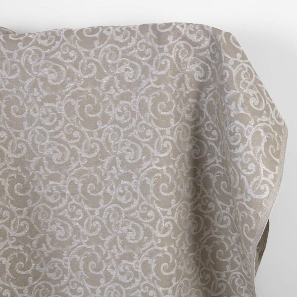 Tissu en lin et coton jacquard beige et blanc lurex argenté