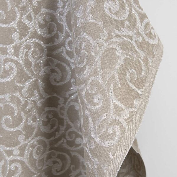 Tissu en lin et coton jacquard beige et blanc lurex argenté – Image 2